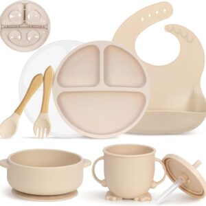 MOJINL Silikon Baby Geschirrset mit Saugnapf – 7-teiliges Set für sicheres & stressfreies Essen!