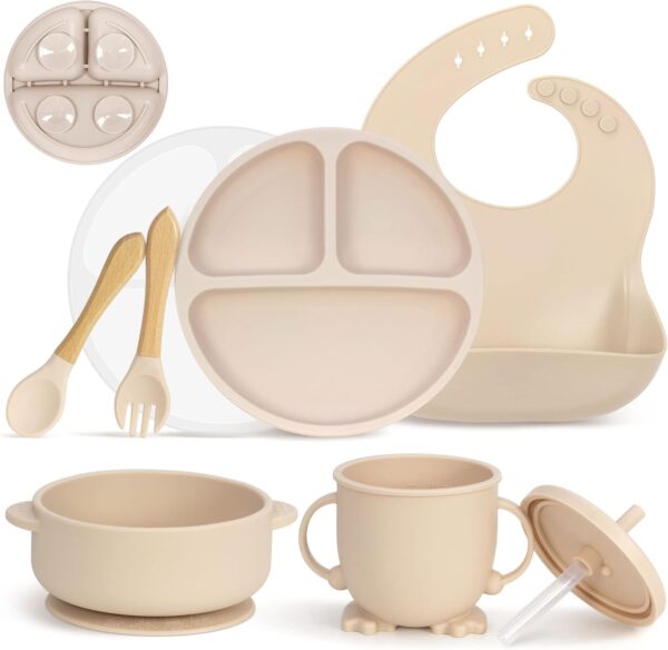 MOJINL Silikon Baby Geschirrset mit Saugnapf – 7-teiliges Set für sicheres & stressfreies Essen!