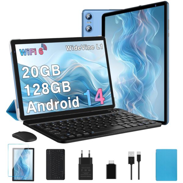 Biegedy Tablet 10 Zoll – Android 14, Octa-Core, 20 GB RAM + 128 GB ROM
