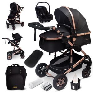 GaGaDumi® Florida Kinderwagen 3in1 – Schwarz/Gold
