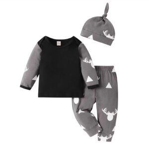 aaSccex Baby-Set mit Hirsch-Print – Grau, 0–6 Monate | Niedlich & bequem